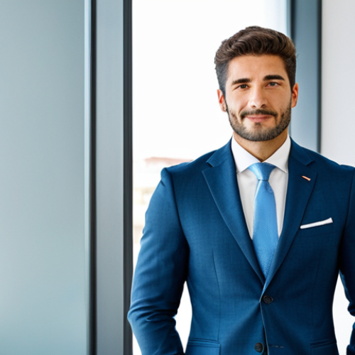 Home 18 The Confident Businessman**
"A well-dressed man in a tailored business suit, standing confidently in a modern office in Madrid, Spain. He is wearing a stylish wristwatch and a subtle pocket square. The scene is bright and professional. Fully clothed, appropriate attire, safe for work. Perfect anatomy, correct proportions, natural pose, well-formed hands, proper finger count, natural body proportions, professional photography, high quality, family-friendly."
**