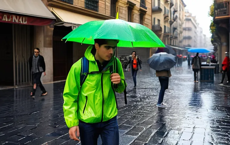 남성용 방수 재킷 - **Prompt: Elegant Urban Protection in a Stylish Waterproof Parka**
    "A sophisticated man in his 4...